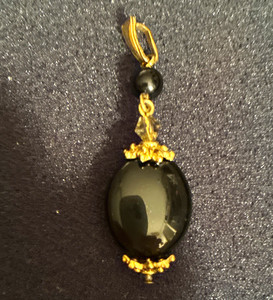 10k Yellow Gold Oval Black Onyx Pendant Charm, Gold Tone Bail