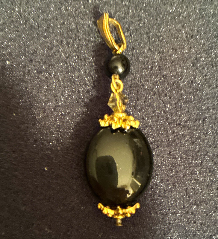 10k Yellow Gold Oval Black Onyx Pendant Charm, Gold Tone Bail