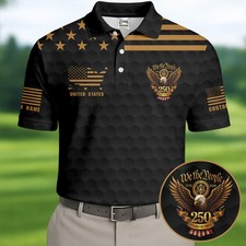 We The People 250 Years Golf Ball Pattern Black Golf Shirt 4th Of July Patriotic