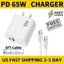 PD 65W Fast Wall Adapter 3FT Charger Cable USB-c For Samsung Galaxy S23 S22ultra