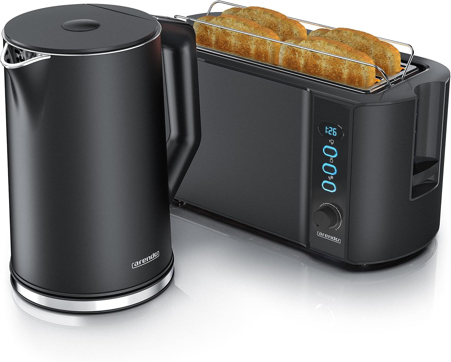Set Colazione Exclusive Nero Acciaio: Bollitore LED e Tostapane Design