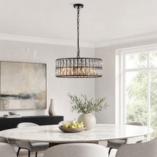 18 inch Round Black Crystal Chandelier Modern 6 Light Pendant Kitchen Fixture