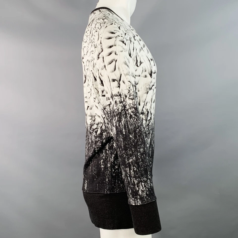 HELMUT LANG Talla M Negro Blanco Estampado Abstracto Viscosa Blend Cuello Jersey - Imagen 3 de 4