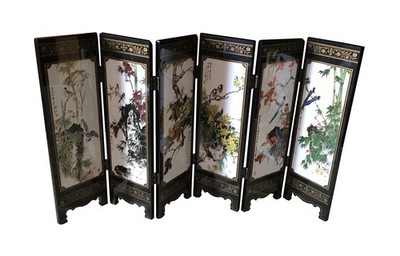 Decorations for The Home, 6 Panel Divider, Mini Folding Screen, Chinese Lacqu...