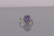 Sterling Silver Oval Purple Amethyst Cubic Zirconia Halo Band Ring 925 Sz: 7