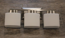 New Brushed Nickel Bathroom Vanity Wall 3-Light Fixture White Glass Curved Shade