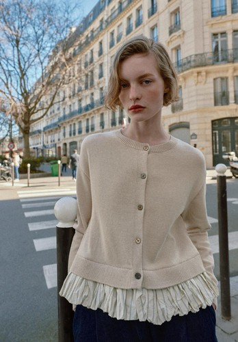ZARA COMBINATION KNIT CARDIGAN SAND 3581/008/711