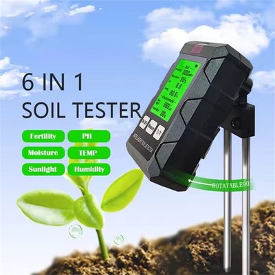 6-in-1 PH Tester Sunlight Soil Moisture Meter Detector Temperature Humidity