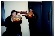 1990s Couple Giant Burger Props Charlie Chaplin Theatre LA VINTAGE PHOTO