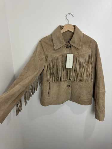 Mint Velvet Sand Suede Fringe Jacket Small New With Tags