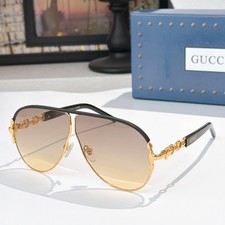 Gucci GG2307 Aviator Sunglasses Gold Black Brown Gradient 66-04-142 New Case