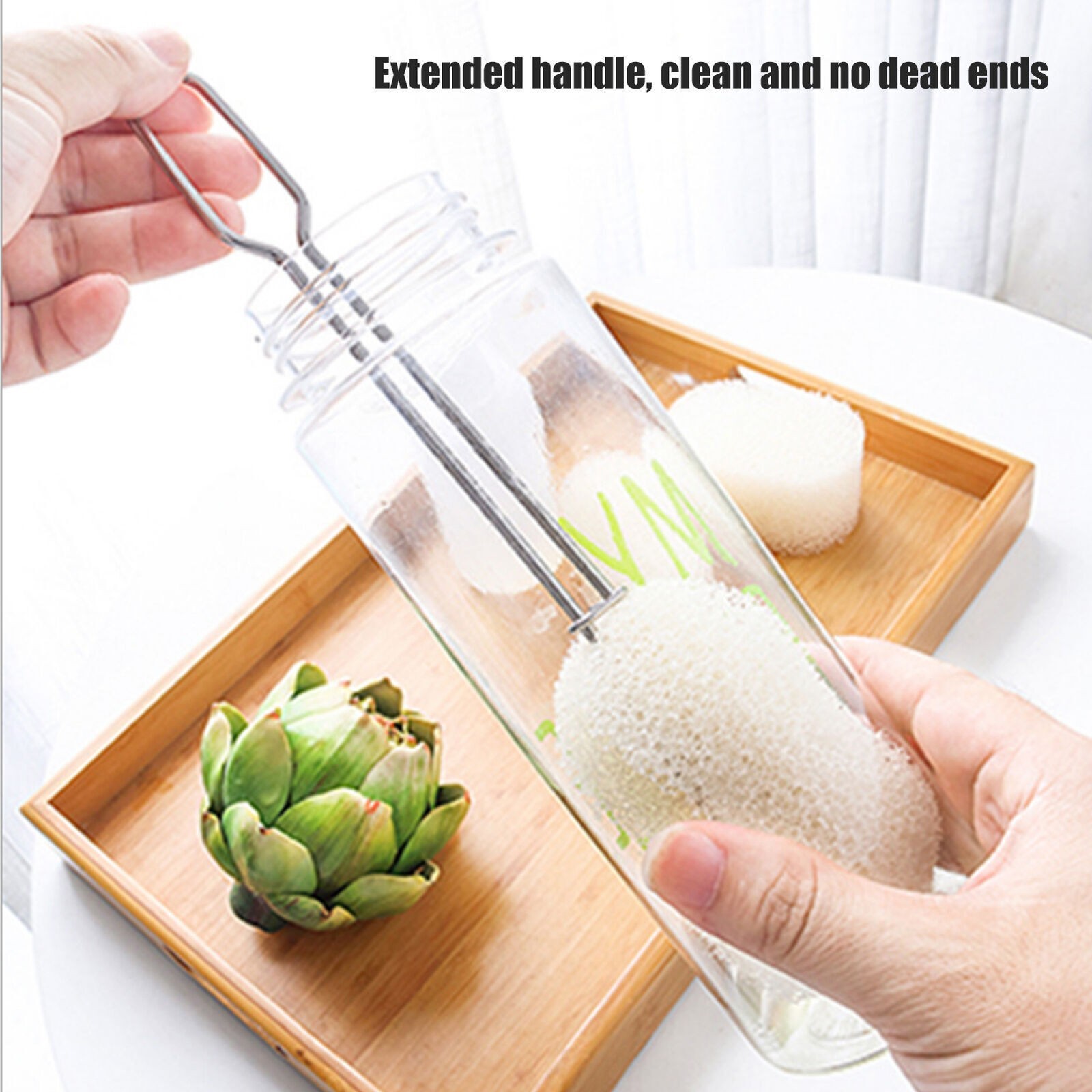 Cleaning Cup Brush Sponge Head Replaceable Long Handle Bottl