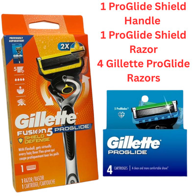 Gillette Fusion5 ProGlide Shield 1 Razor Handle +1 Cartridge+Proglide Pack of 4