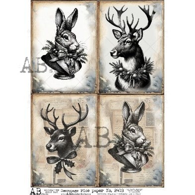 Farmhouse Winter Animals | A4 Rice Paper | Paper for Decoupage | AB Studios