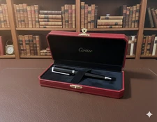 New 2025 Cartier Santos-Dumont Black & Silver Luxury Ballpoint Pen Full Set
