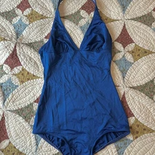 Vintage Gabar High Leg One Piece Swimsuit Bright Blue Size S/M Made In USA 80’s