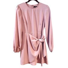 LULU'S Believe It Or Knot Long Sleeve TIE Front Skater Dress Size Small