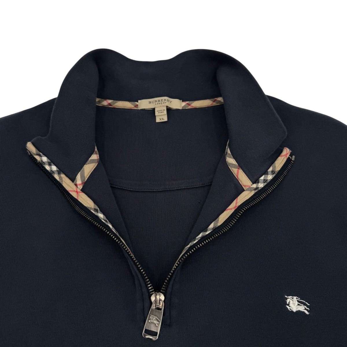 Burberry Men's Cotton Quarter Zip Pullover Sweatshirt Navy Blue XL