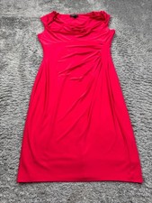 Ralph Lauren Dress Women 16 Red Ruched Cowl Neck Slouchy Sleeveless Sheath Midi