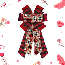Valentine's Day Large Bows for Wreaths, Red Black Plaid Heart Decor