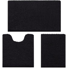 Ultra Soft Non Slip Absorbent Chenille Toilet Bathroom Rugs Bath Mat 3 PCS