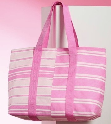 Victoria's Secret Summer  2026  Canvas Tote Bag Pink/ White  Stripes New Release