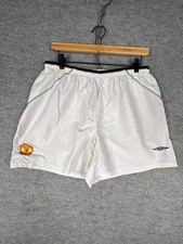 Vintage 90s Umbro Soccer Shorts Mens Large L White Manchester United Nylon