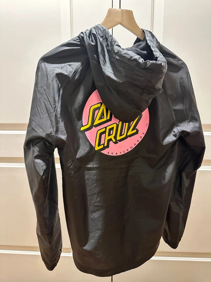 Santa Cruz Skateboards Chaqueta Cortavientos Pequeña Negro Rosa Punto Logo Sudadera con Capucha Patín Foto 4 de 4