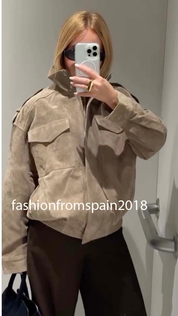 ZARA NEW WOMAN SUEDE LEATHER JACKET BROWN TAUPE XS-XL 4341/770/737