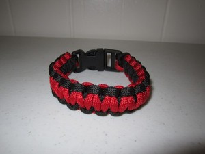 550 Paracord Survival Bracelet Cobra Black & Red Stitch Made in the USA 9"