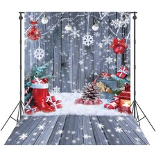 5x7FT Christmas Wood Wall Floor Backdrop Winter Snowflake Photography Backgro...