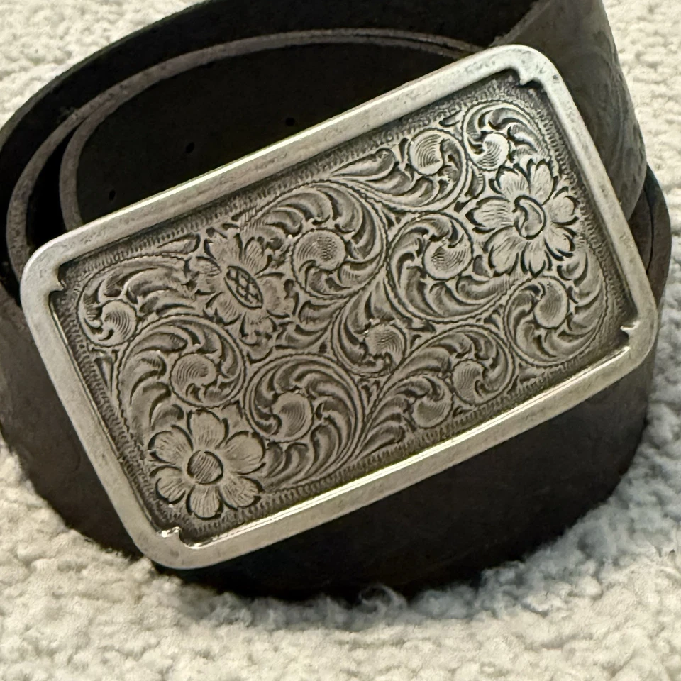Fossil 1995 Mujer Cuero Genuino Marrón Cinturón Floral Repujado Cinturón y Hebilla Foto 2 de 4