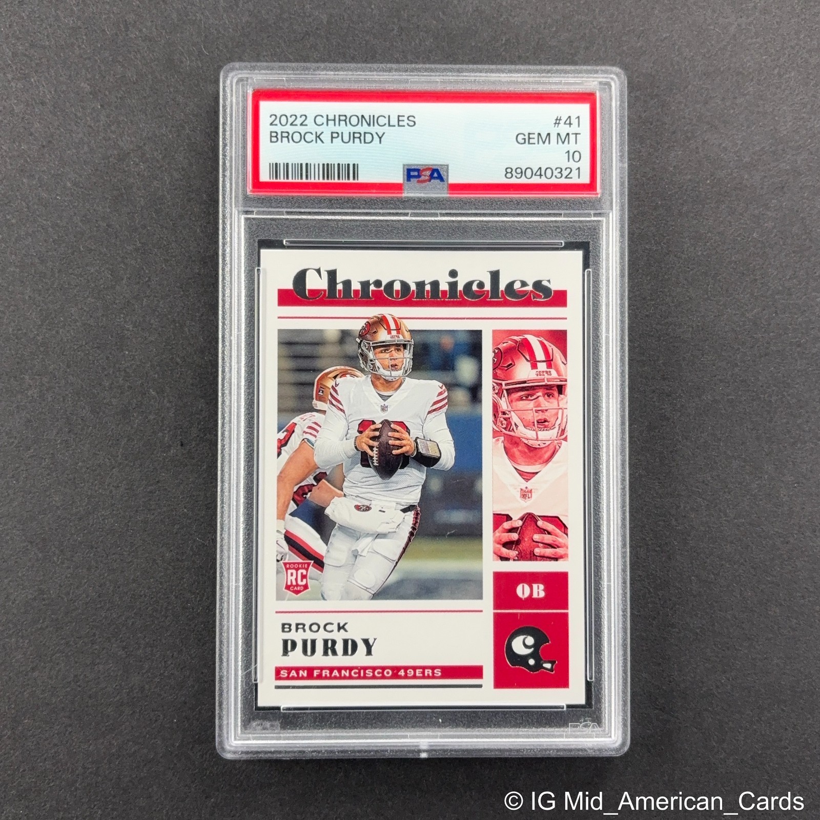 Brock Purdy Rookie 2022 Panini Chronicles #41 San Francisco 49ERS (RC) PSA 10