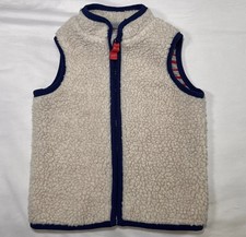 Baby Boden Sherpa Vest Baby Size 6-12M Beige With Blue Trim Fleece Cotton-Lined