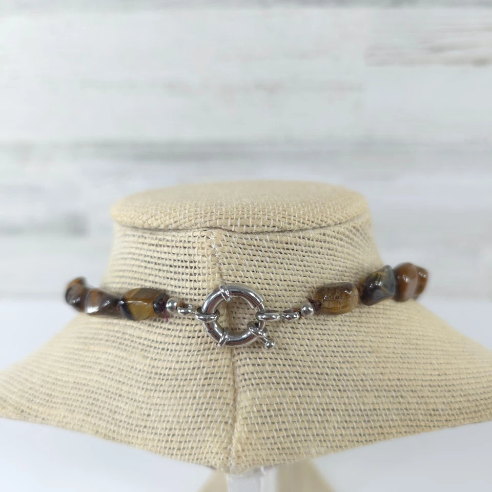 COLLAR OJO DE TIGRE PIEDRAS PRECIOSAS NATURALES 21 en 102 gr COLLAR MARRÓN MODA EN MUY BUENA CONDICIÓN Foto 4 de 4