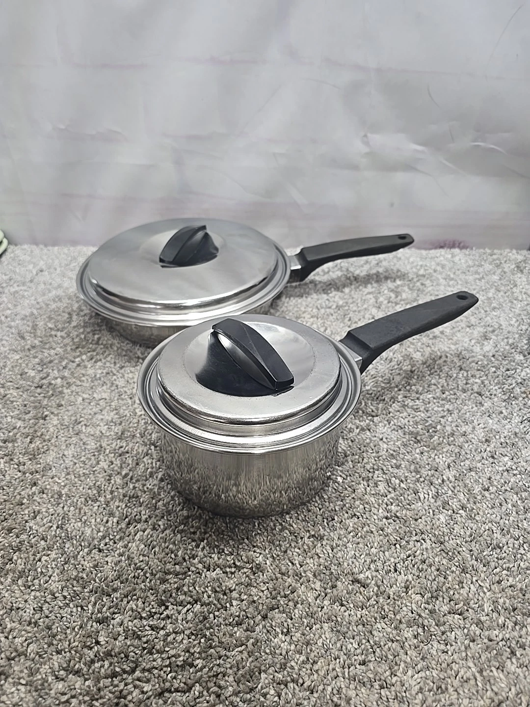Vintage Flint Ware By Ekco 1 Qt Stainless Steel Sauce Pan With Lid And Skillet
