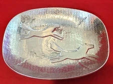 HOLLAND BOONE Polished Pewter Tray with Running Prehistoric Horses 7" X 9"