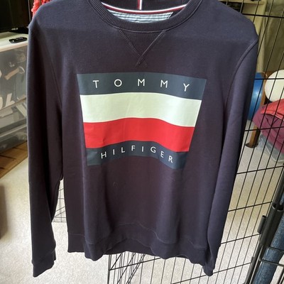 Tommy Hilfiger Sweatshirt Mens M Blue Flag Logo Crewneck Pullover Graphic Fleece