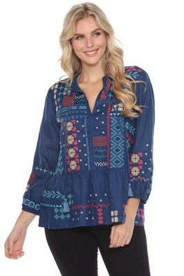 Johnny Was JWLA Katie Peplum Field Linen Blouse J13424 *