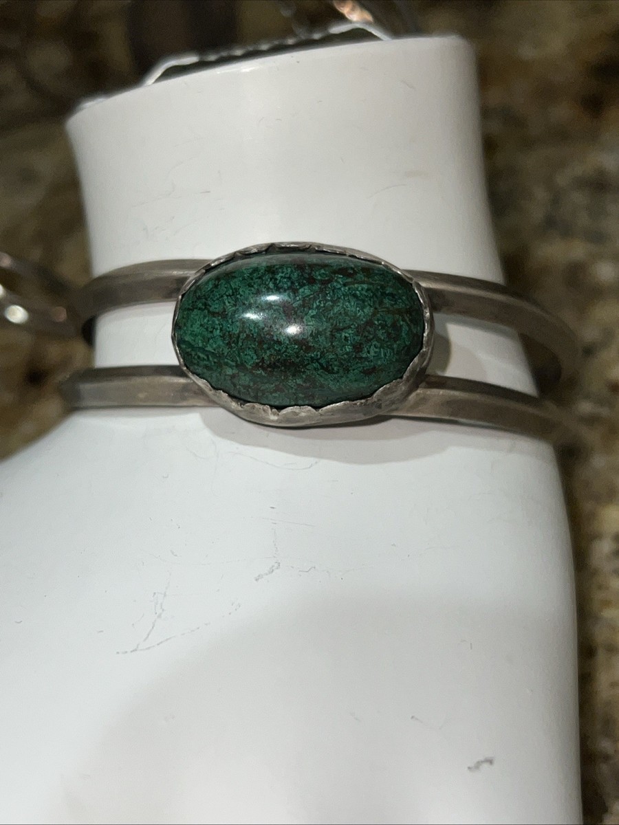 Old Pawn Navajo 925 Sterling Silver Southwestern Chrysocolla Cuff Bracelet J L U View 3