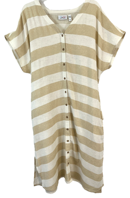 Denim & Co. Beach Long Shirt Dress Cover Up PL Beige Striped A590707 Women  WG4 | eBay