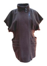 Luii Women's Brown Knit Short Dress/jacket, Full Zip High Collar/spread Collar