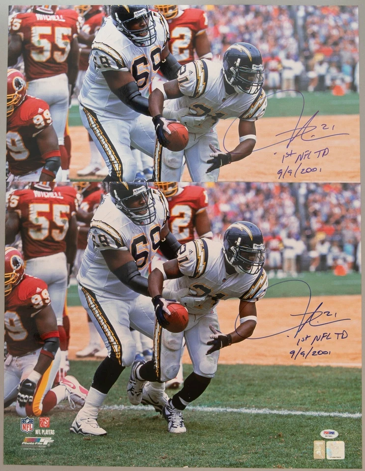 Foto firmada por LaDainian Tomlinson 2001 primera NFL TD 16x20 PSA/DNA CERTIFICADO DE AUTENTICIDAD cargadores automáticos Foto 4 de 4