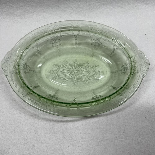 Anchor Hocking Etched Depression Glass Princess Green 9x7" Oval Serving Bowl