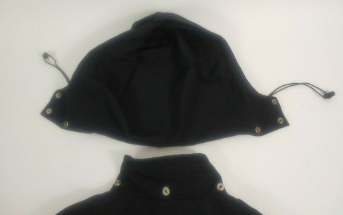 Abrigo antiguo azul marino para hombre capucha desmontable nailon negro talla L con cremallera y botones delanteros - Imagen 7 de 8