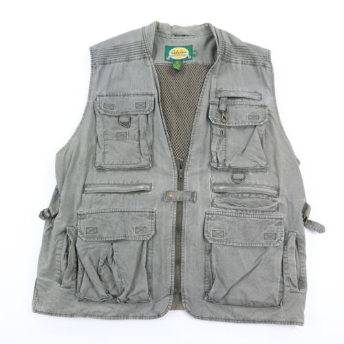 Cabela's Safari Cargo Weste Jacke Herren 2XL olivgrün Baumwolle Outdoor Fisch Camp