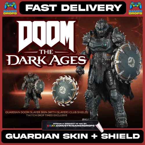 DOOM: THE DARK AGES GUARDIAN SKIN - TWITCH DROPS - SLAYER SKIN AND SHIELD - FAST