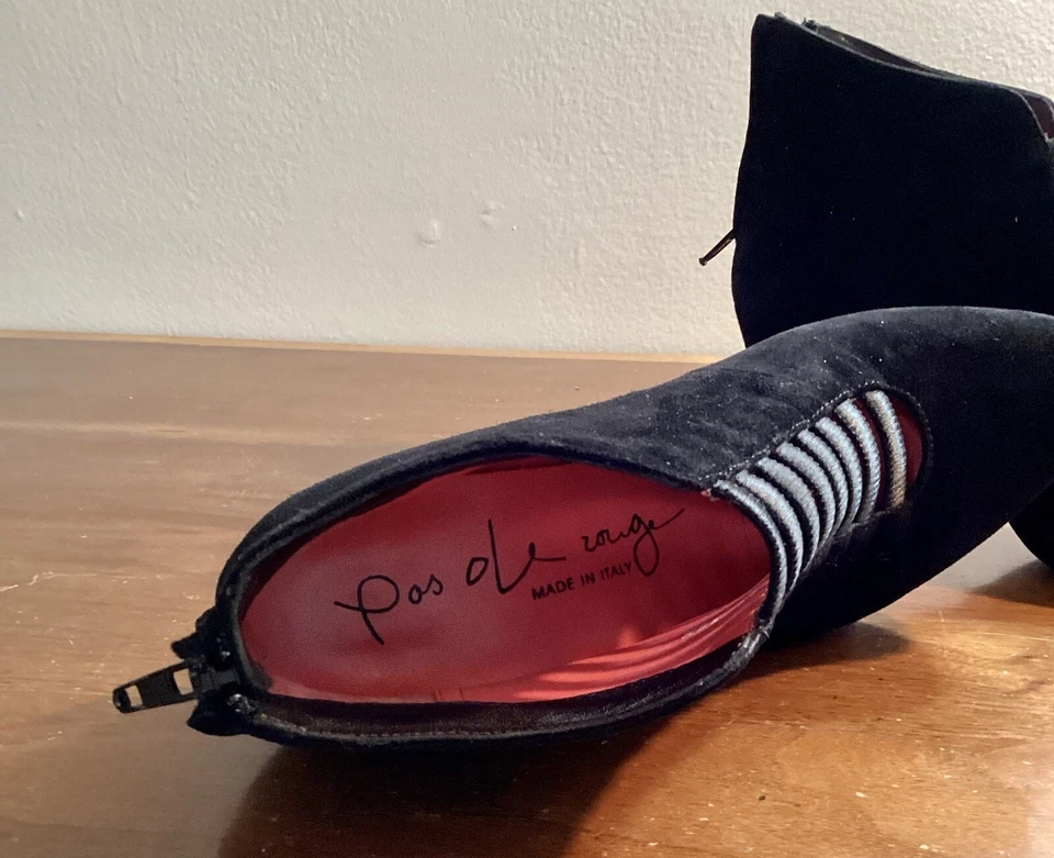 Botines al tobillo Pas De Rouge para mujer con cremallera trasera tacón cono gamuza negra talla 35,5 SEXY Foto 2 de 4