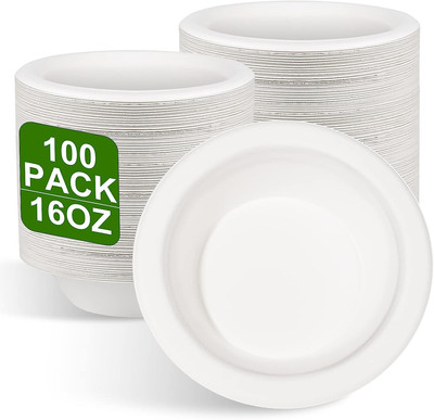 Greensight 100 Stück Pappschalen Einweg Suppenschalen 470ML Zuckerrohr Einwegges