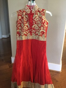 red and gold party dress
